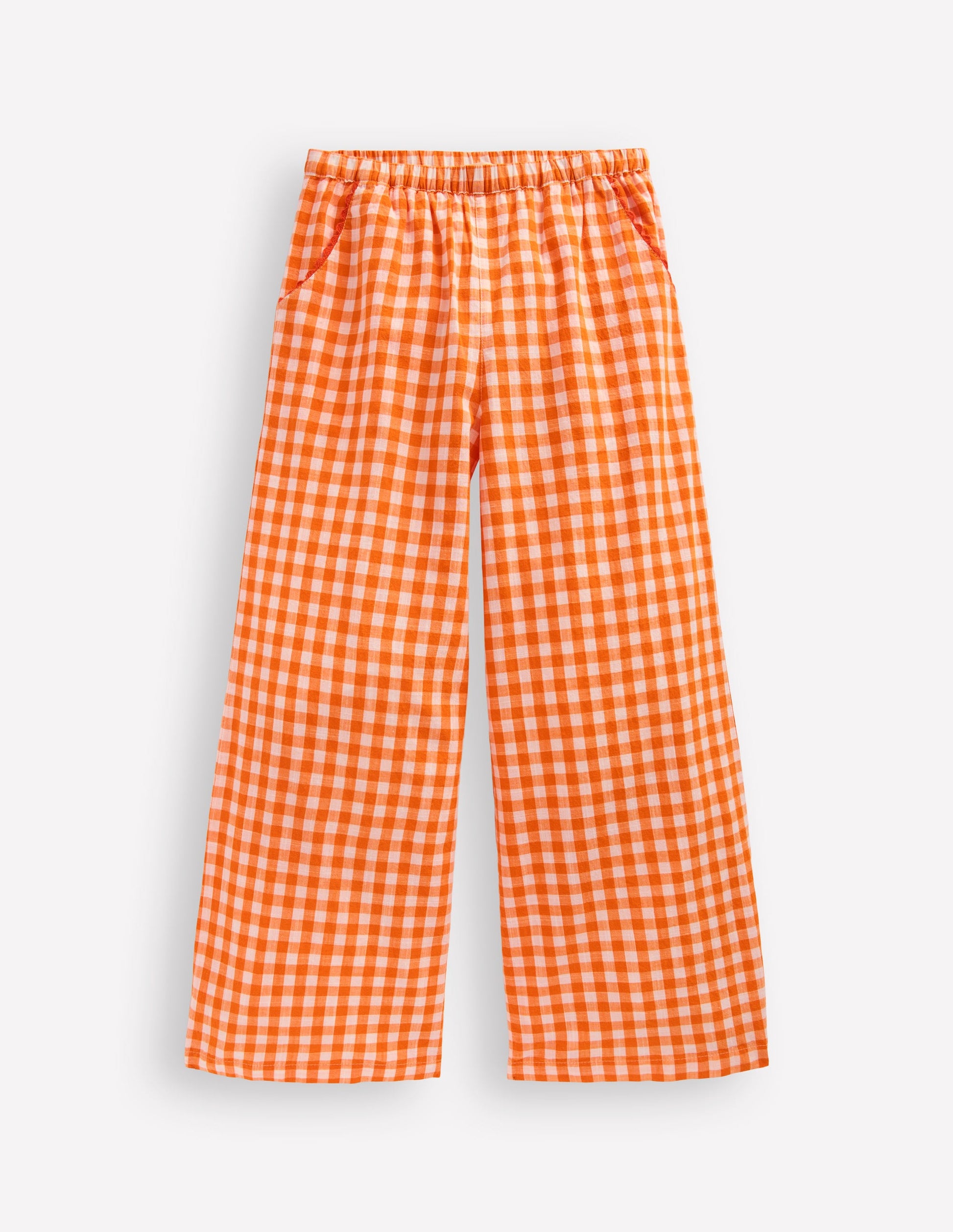 Wide Leg Trousers-Orange/Ivory Gingham-1