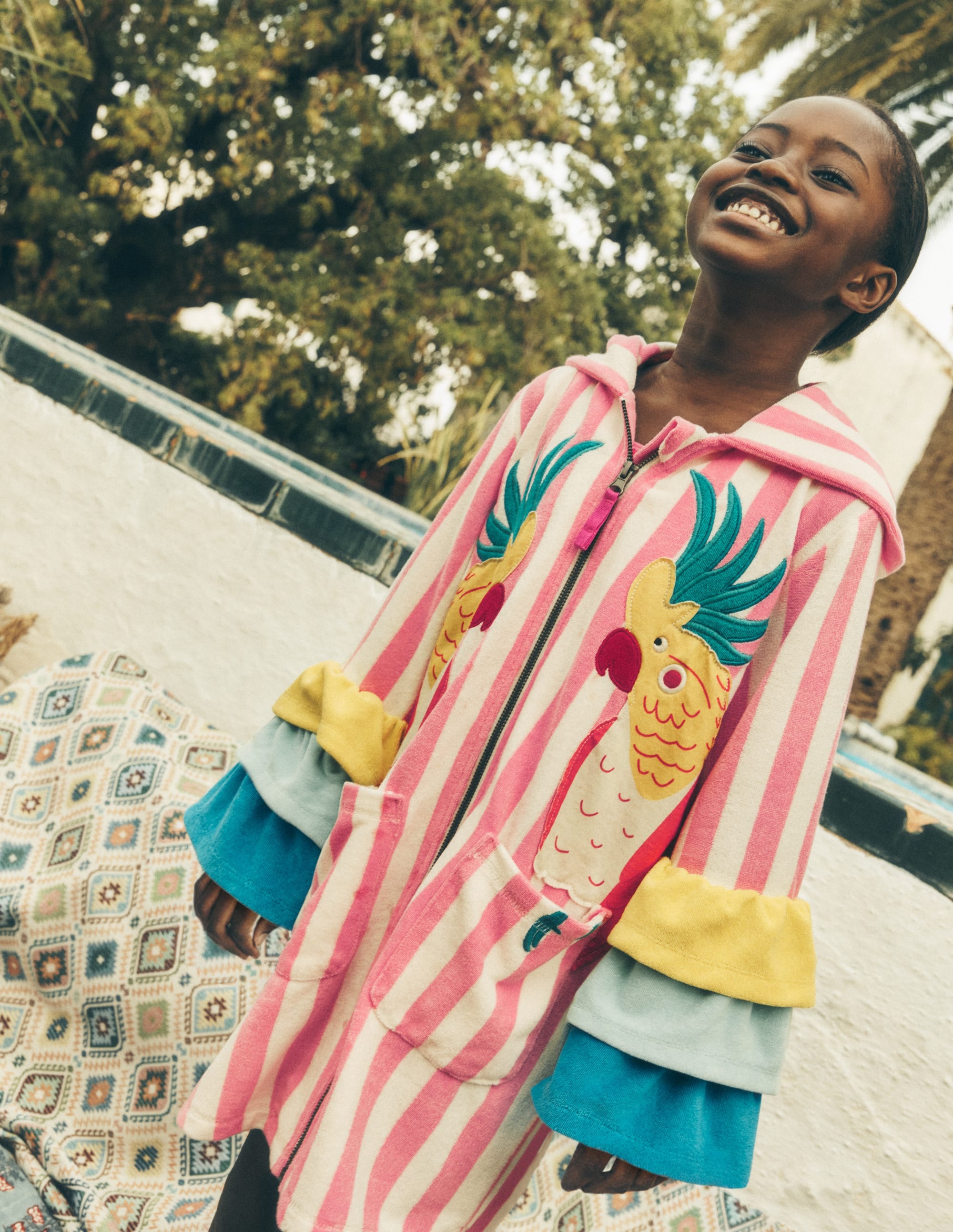 Fun Romie Towelling Zip-Up-Stripe Frill Parrot - Image 5