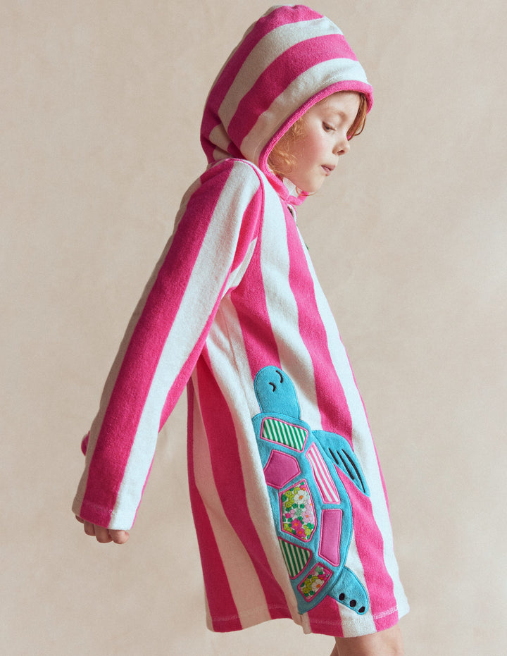 Fun Romie Towelling Zip-up-Sorbet Pink Turtles