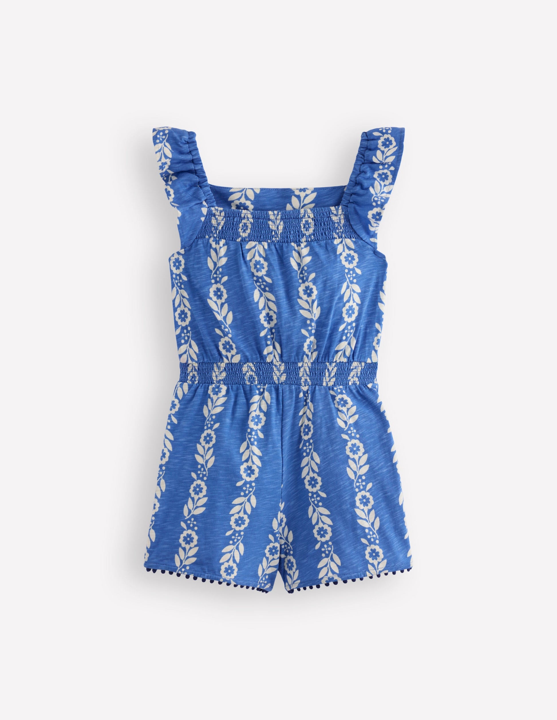 Ciara Pom Trim Jersey Playsuit-Blue Floral-4