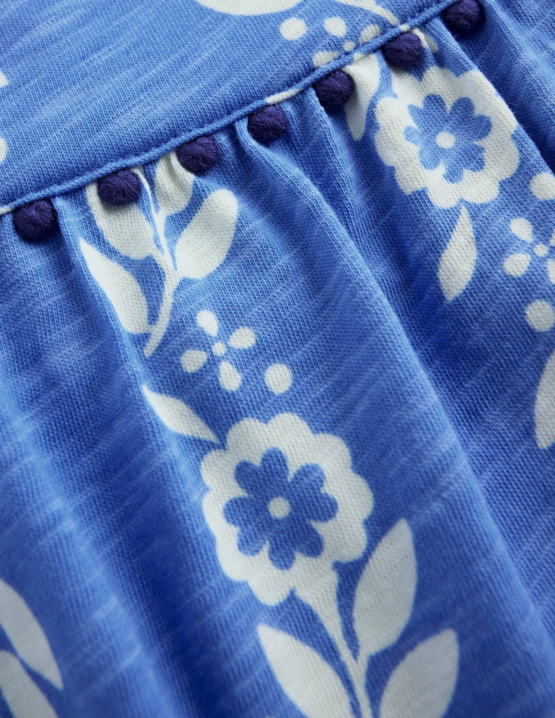 Ciara Pom Trim Jersey Playsuit-Blue Floral-5