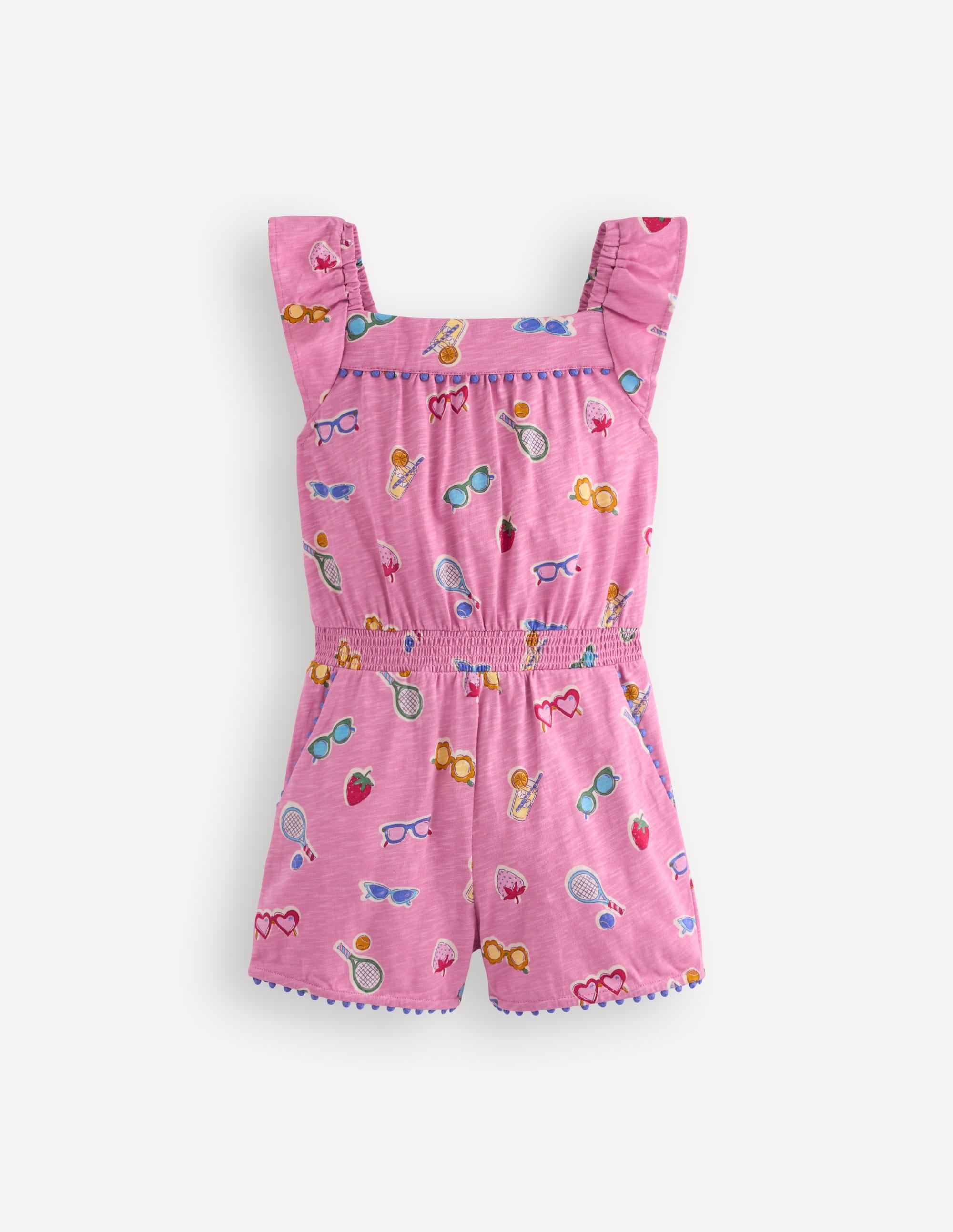 Ciara Pom Trim Jersey Playsuit-Formica Pink Holiday - Image 1