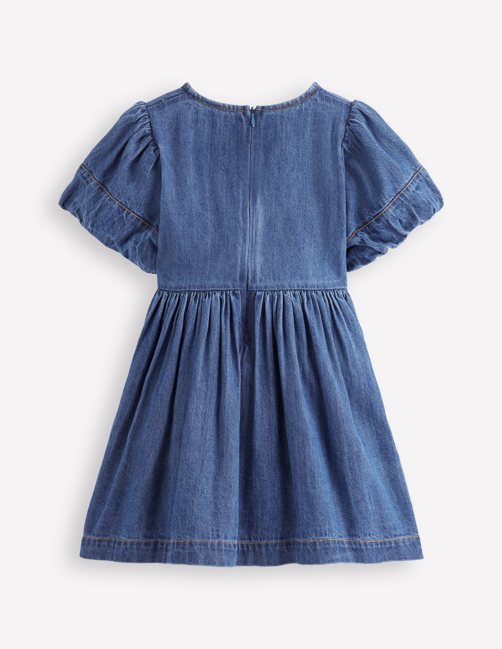 Bow Front Woven Dress-Mid Vintage Denim-3