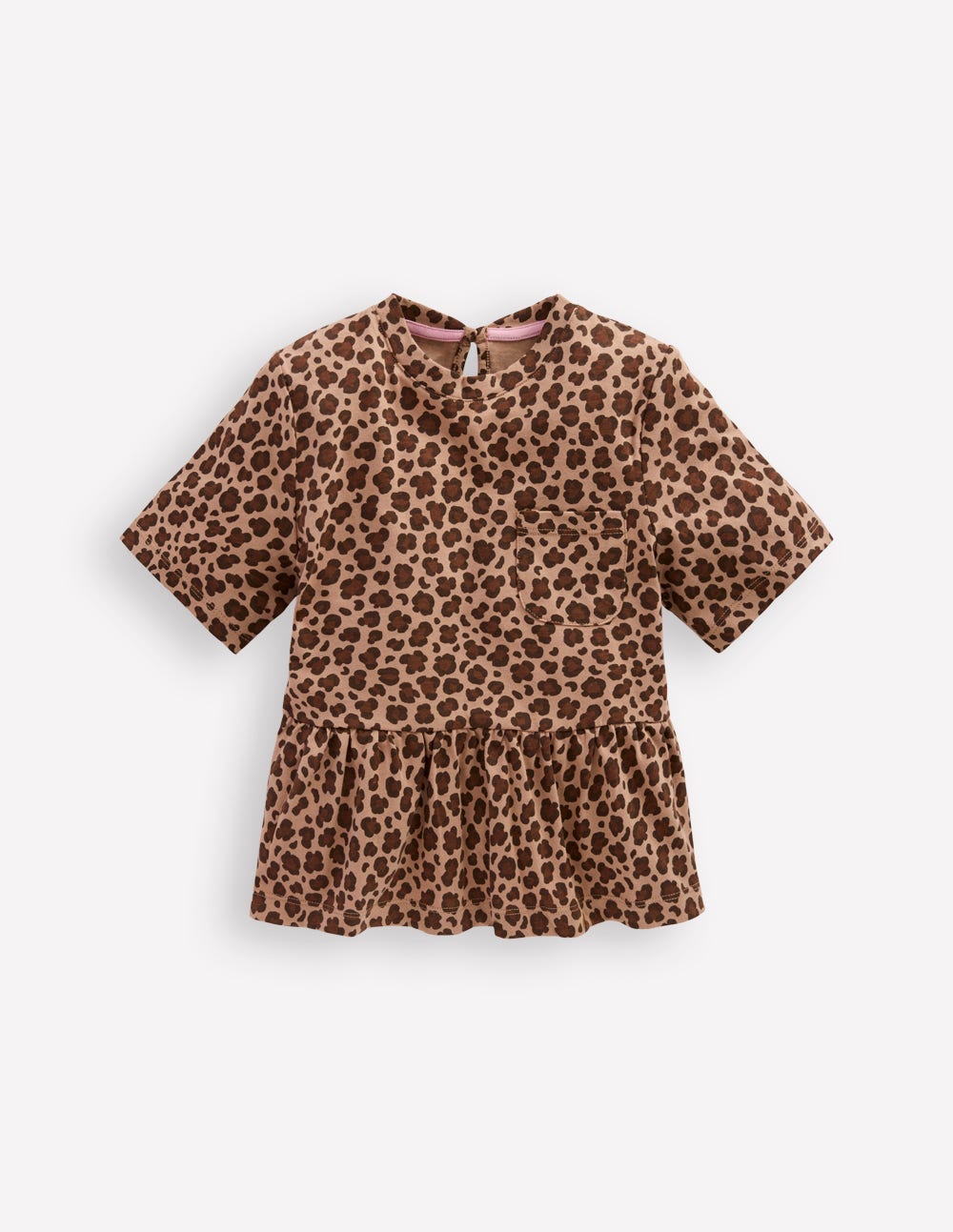Short Sleeve Peplum Top-Partridge Brown Leopard Print - Image 1