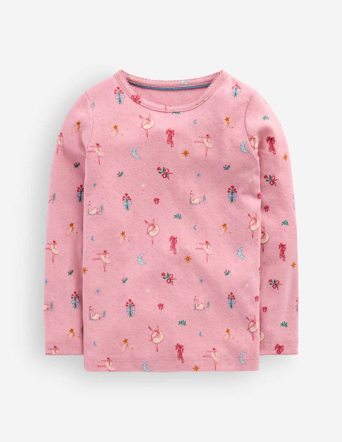 Long Sleeve Pointelle Top-Pink Swan Lake-1