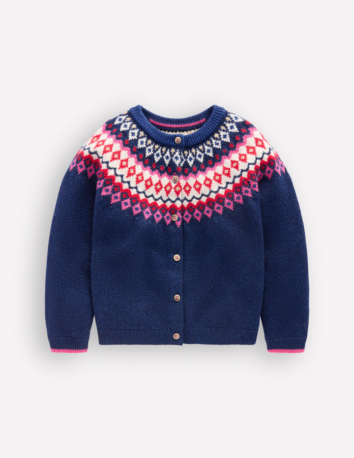 Edie Fair Isle Cardigan-Navy Sparkle
