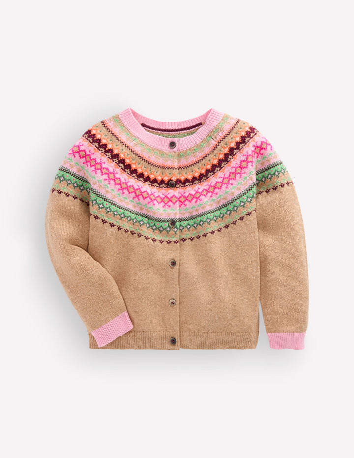 Edie Fair Isle Cardigan-Camel Multi Yoke