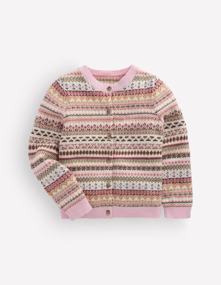 Edie Fair Isle Cardigan-Pink Heather Fair Isle