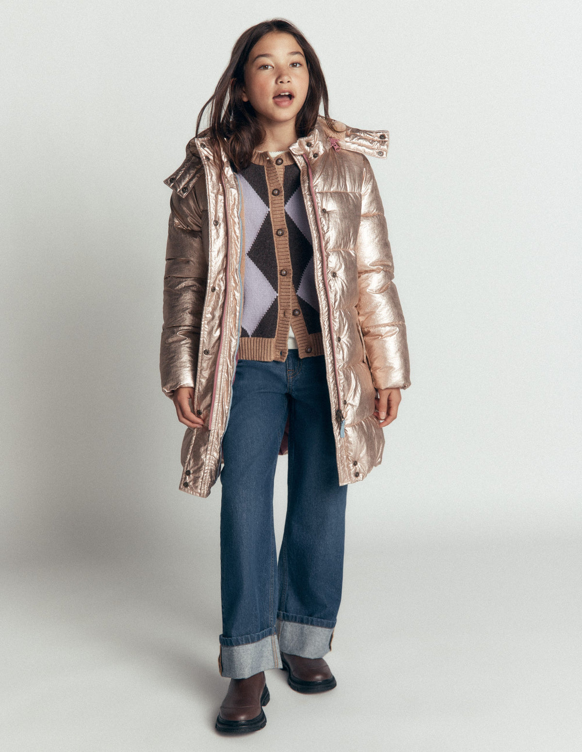 Longline Padded Coat-Gold Metallic - Image 1