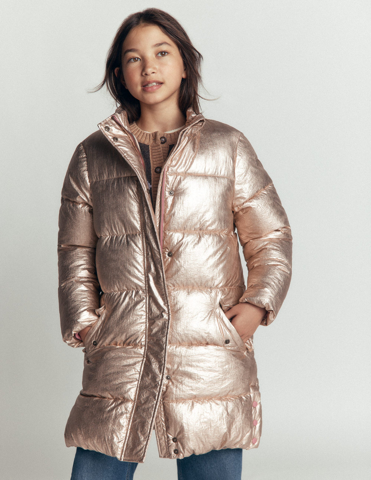 Longline Padded Coat-Gold Metallic - Image 3