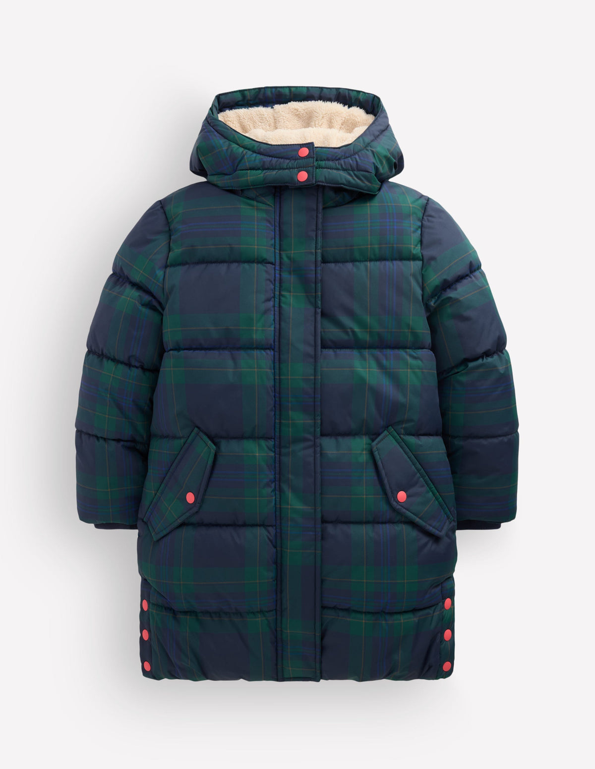 Longline Padded Coat-Blue Check - Image 1
