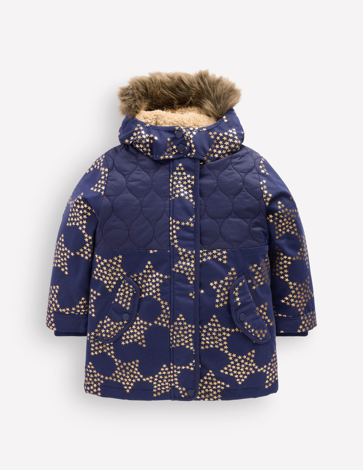 Joni Quilted Parka Coat-College Navy Foil Star-1
