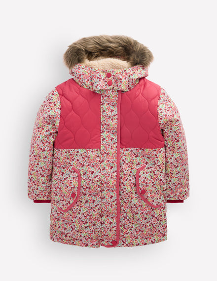 Joni Quilted Parka Coat-Floral