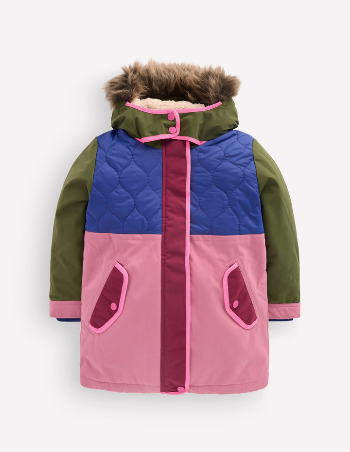 Joni Quilted Parka Coat-Multi Colourblock