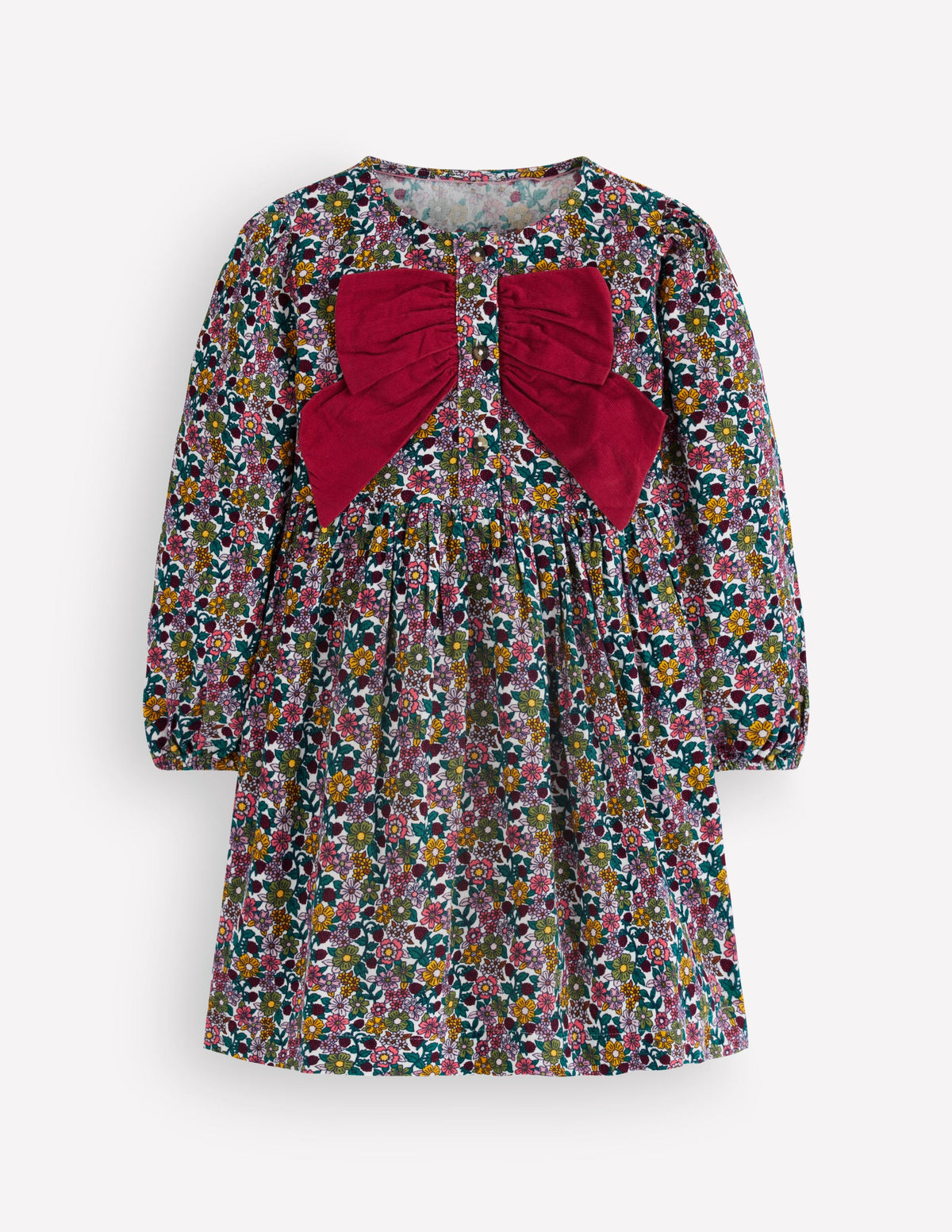 Norah Button-through Bow Dress-Floral Corduroy - Image 2