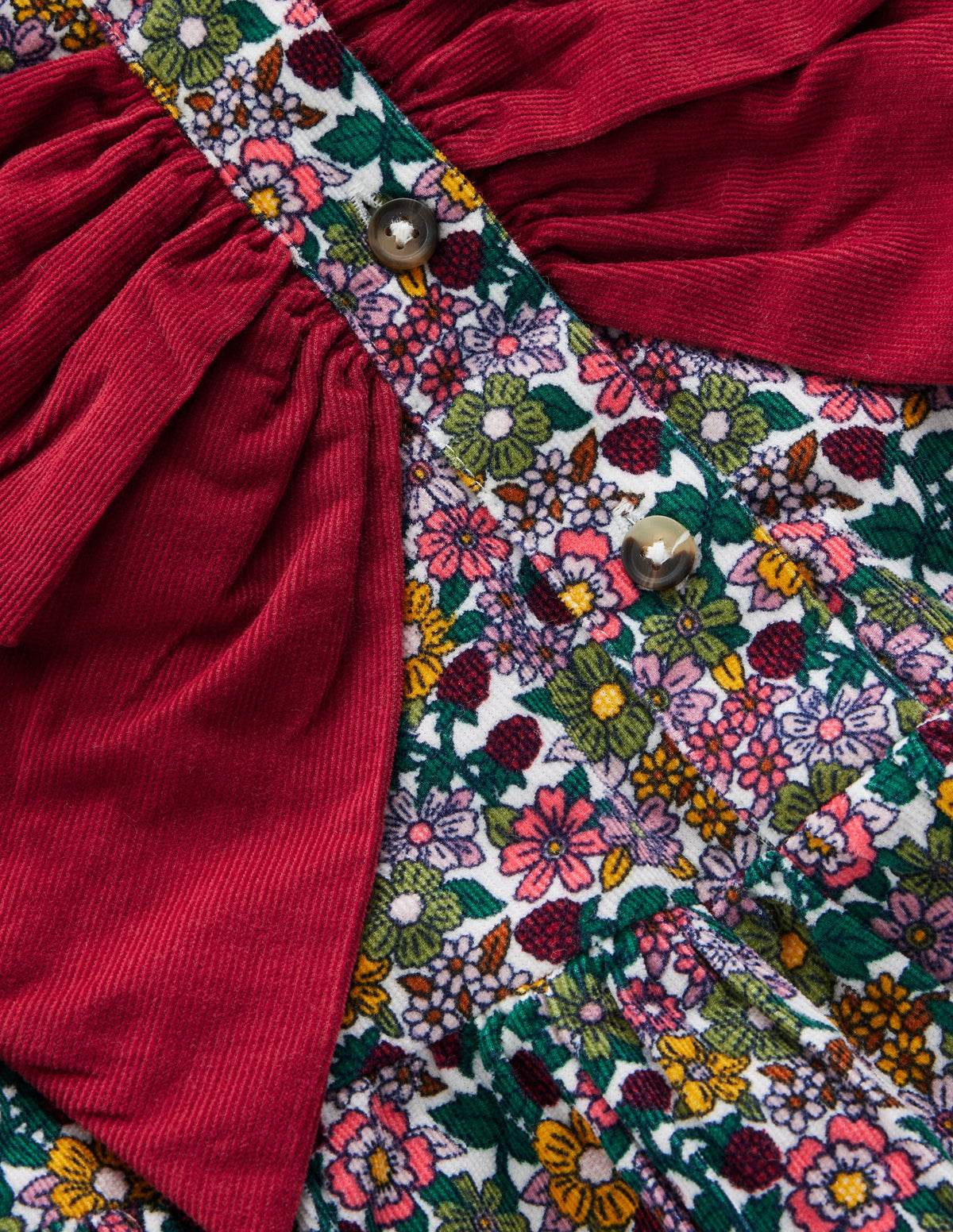 Norah Button-through Bow Dress-Floral Corduroy - Image 4