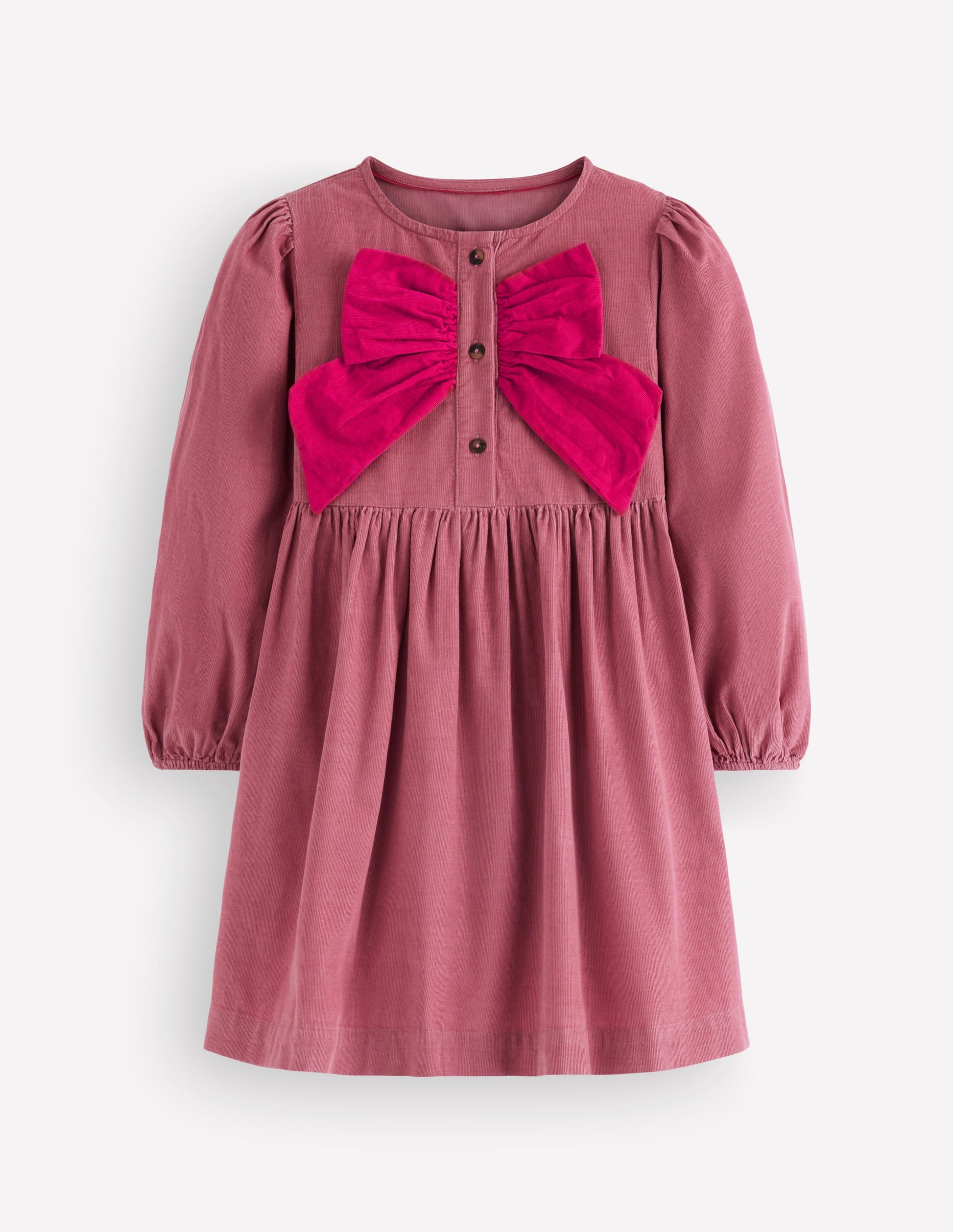 Norah Button-through Bow Dress-Pink Heather-2