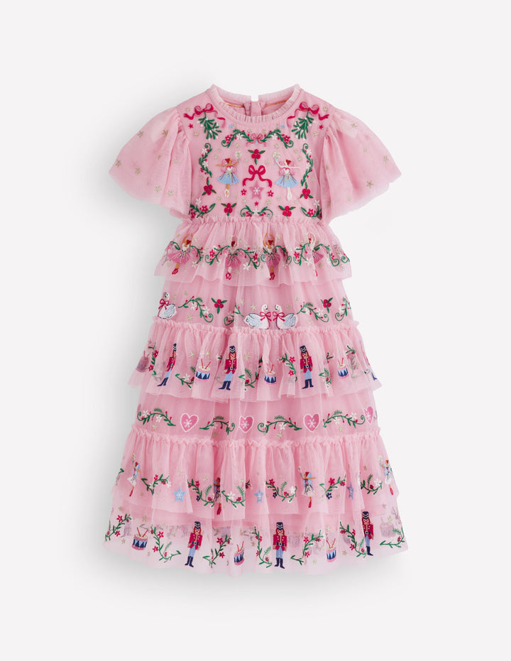 Embroidered Tulle Ruffle Dress-Zephyr