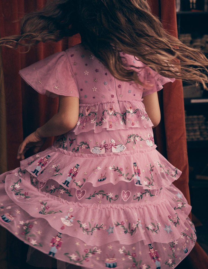 Embroidered Tulle Ruffle Dress-Zephyr