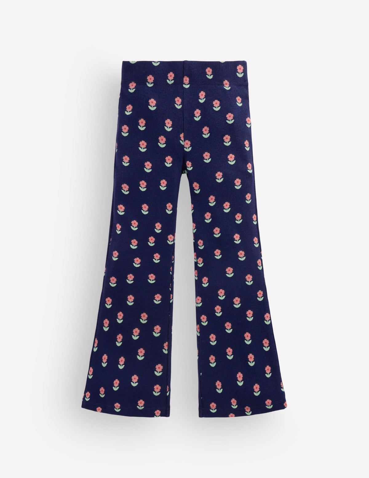 Ribbed Flared Leggings-Navy Spaced Flower-1
