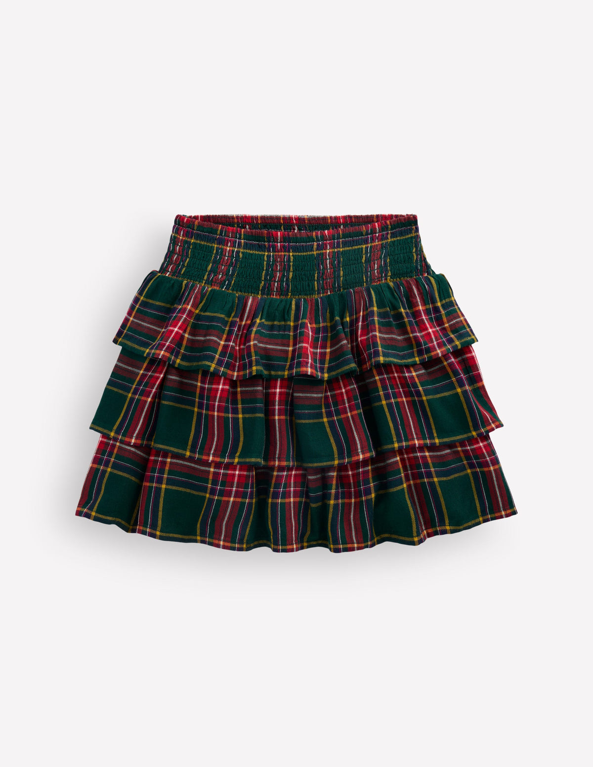 Smocked Waist Ruffle Skirt-Green Check - Image 3