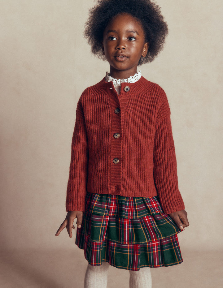 Smocked Waist Ruffle Skirt-Green Check