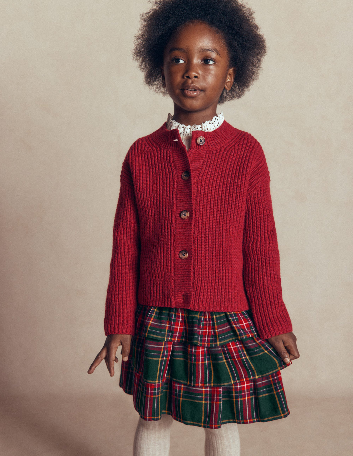 Smocked Waist Ruffle Skirt-Green Check-1