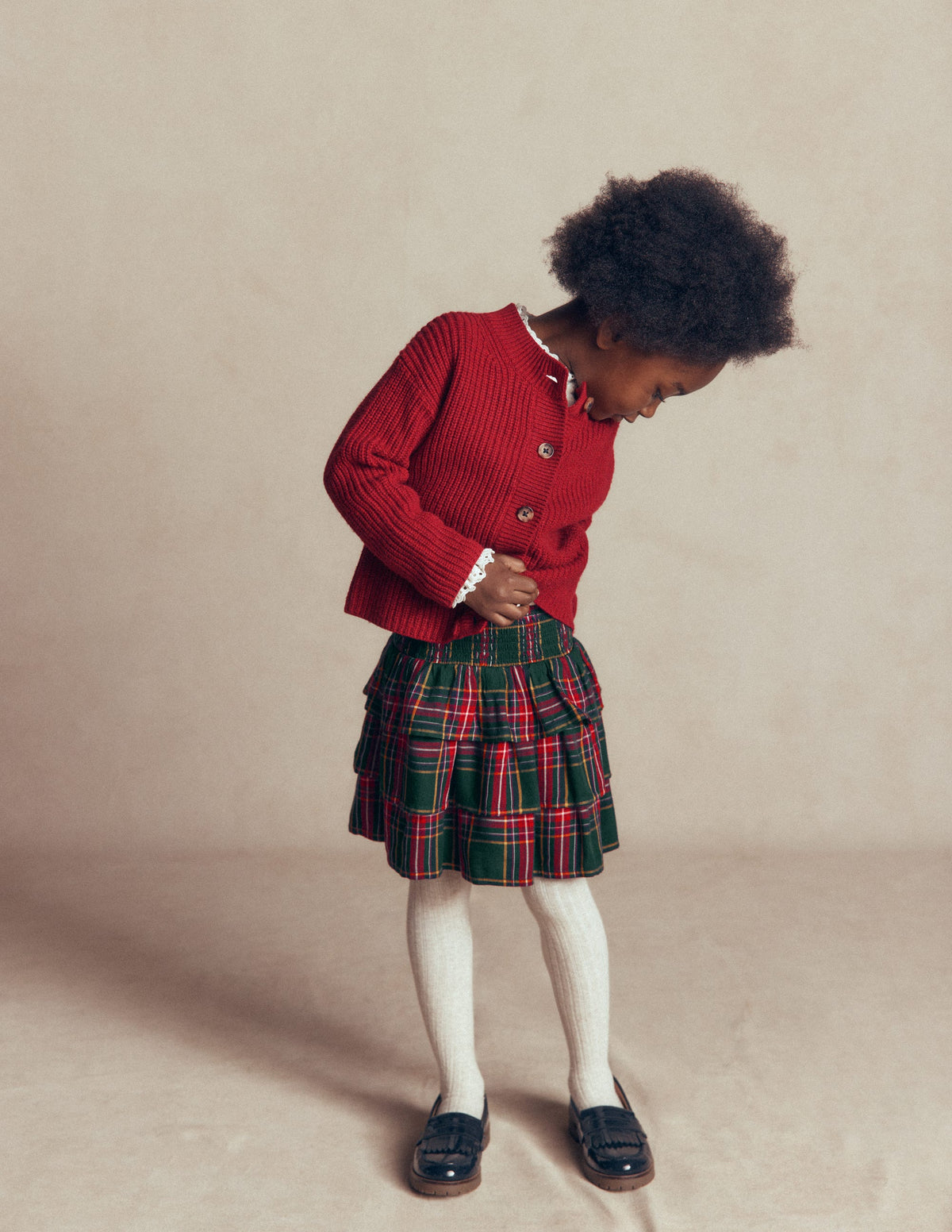 Smocked Waist Ruffle Skirt-Green Check - Image 2