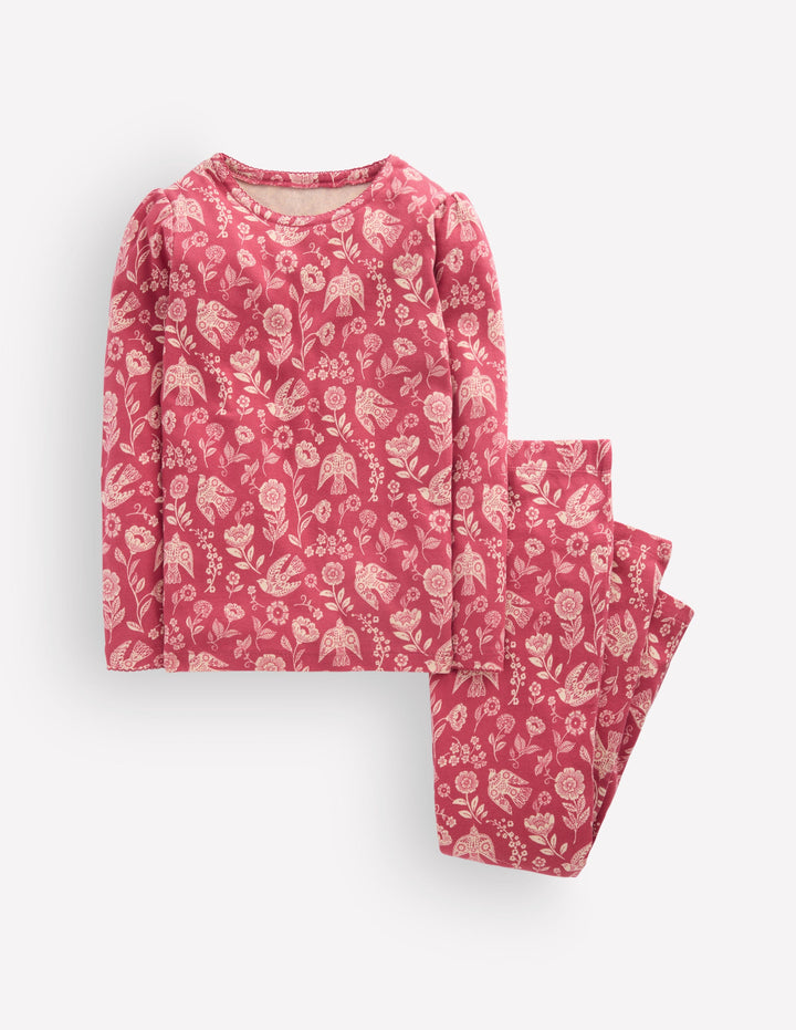 Snug Long John Pyjamas-Bird Floral
