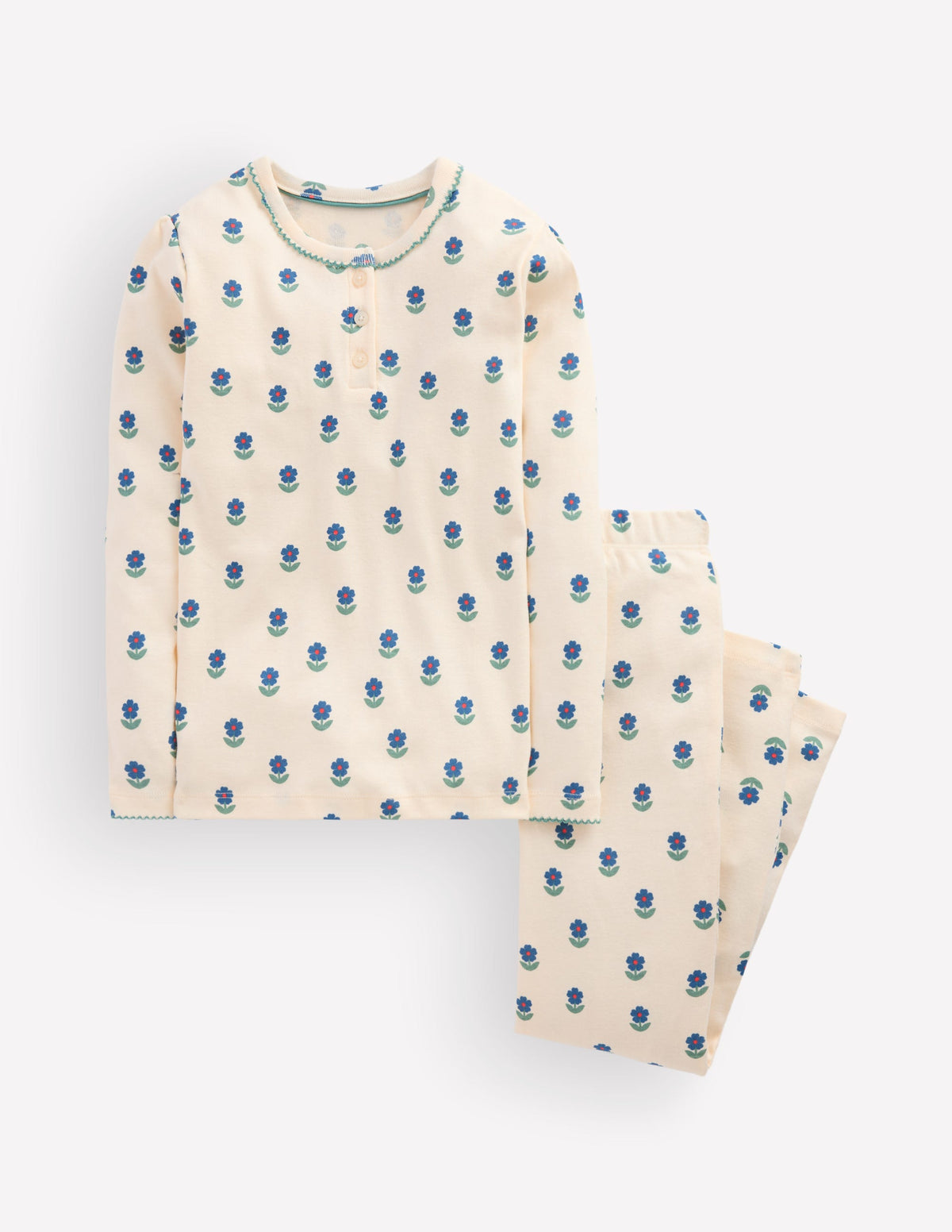 Snug Henley Pyjamas-Ivory Floral - Image 1
