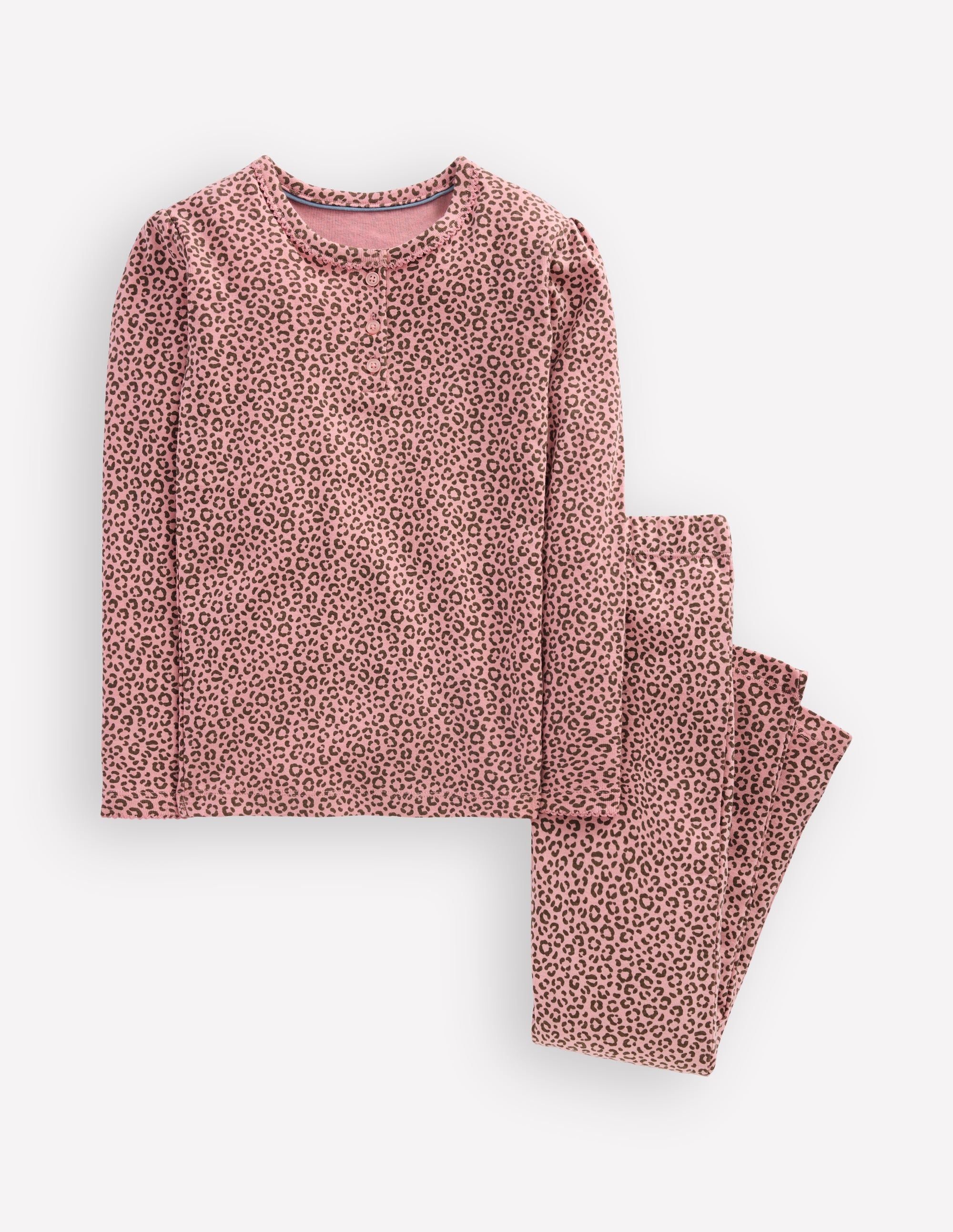 Snug Henley Pyjamas-Pink Leopard - Image 1