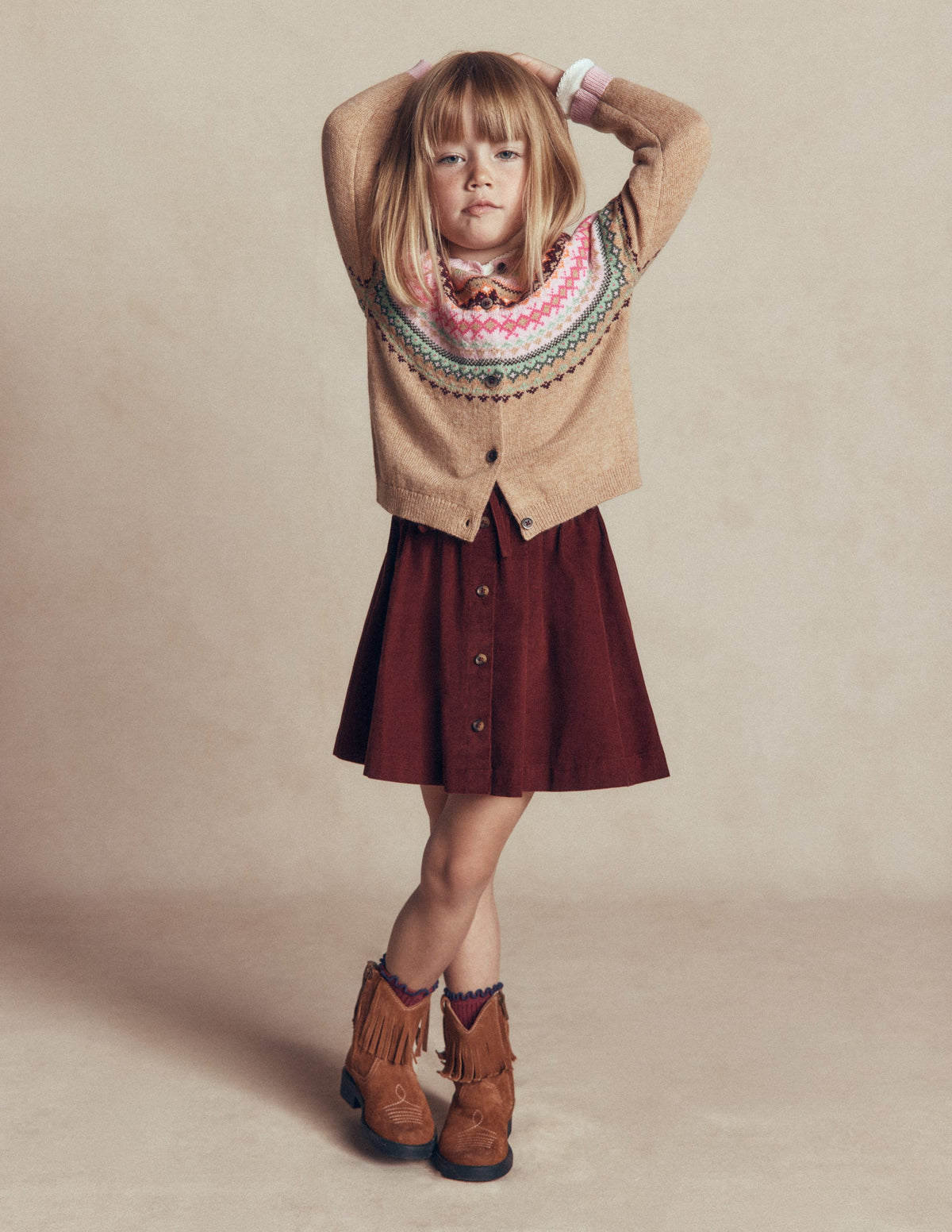 Woven Button-Through Skirt-Roasted Brown Cord-1