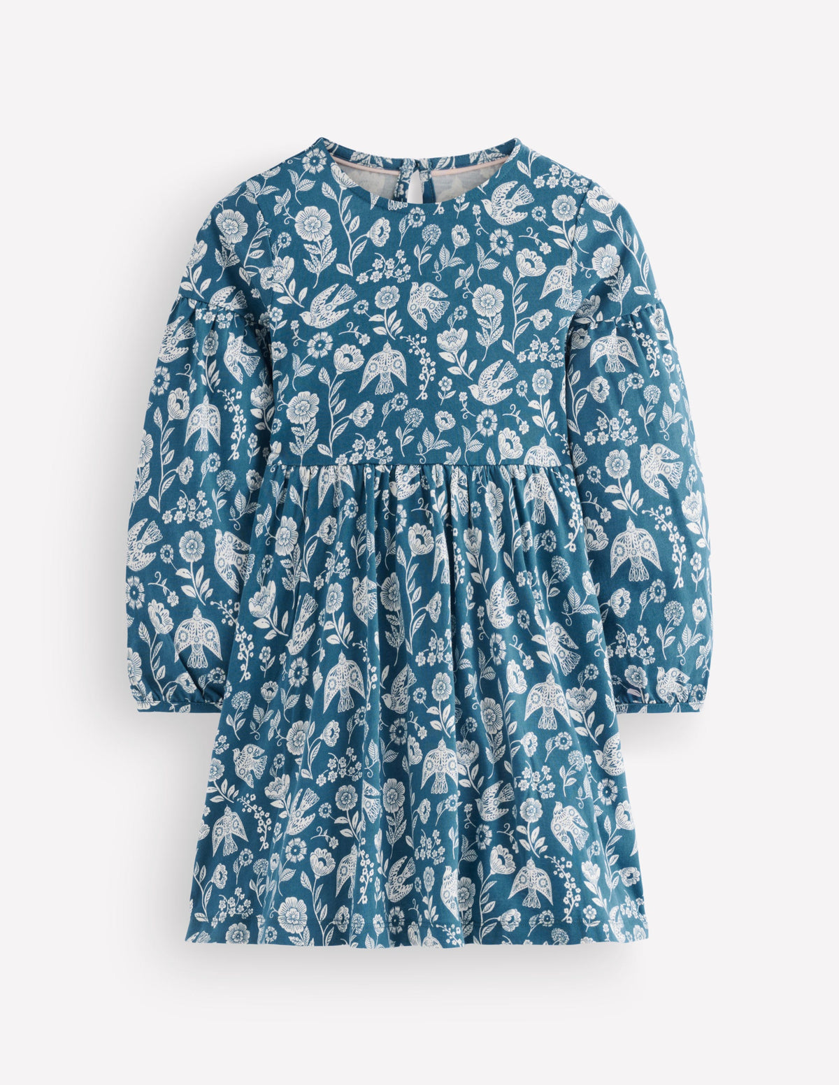 Madeline Blouson Sleeve Dress-Sapphire Blue Floral Bird - Image 1
