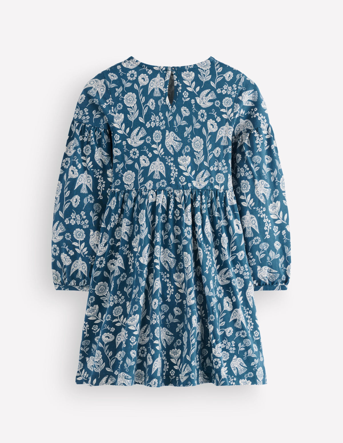 Madeline Blouson Sleeve Dress-Sapphire Blue Floral Bird-3