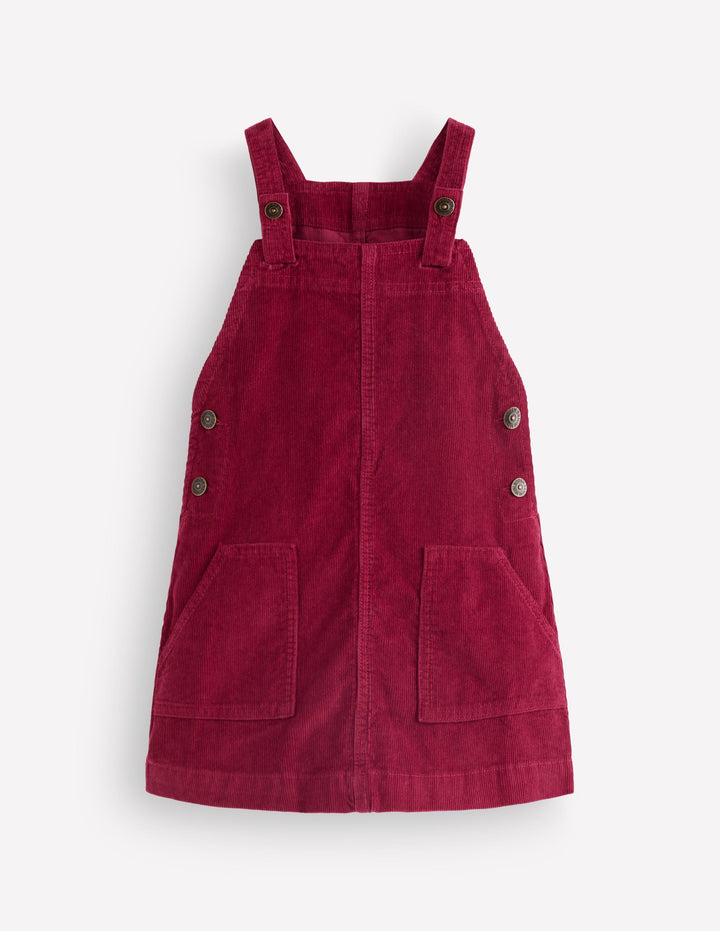 Adeline A-Line Dungaree Dress-Chestnut Red Cord