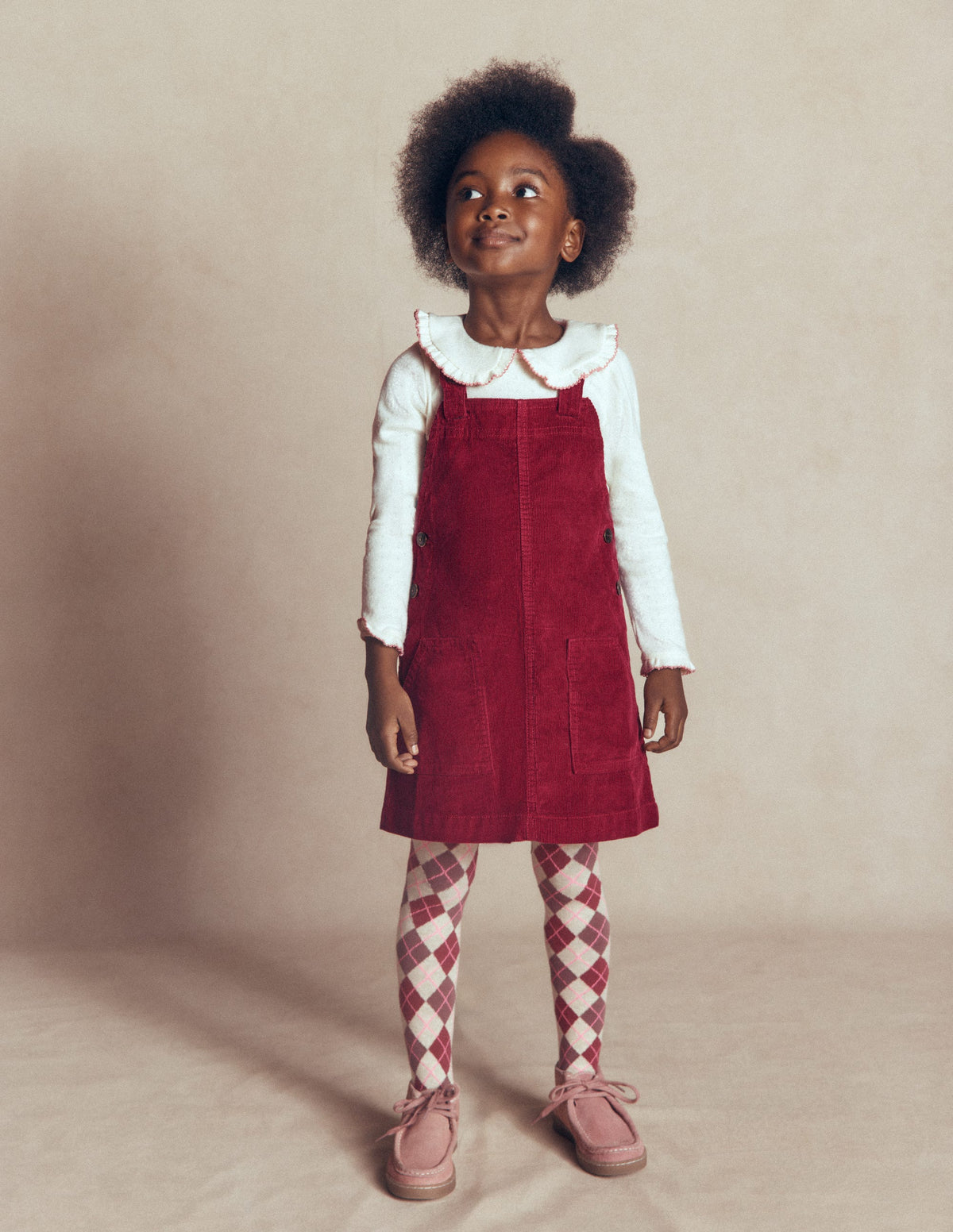 Adeline A-Line Dungaree Dress-Chestnut Red Cord-3