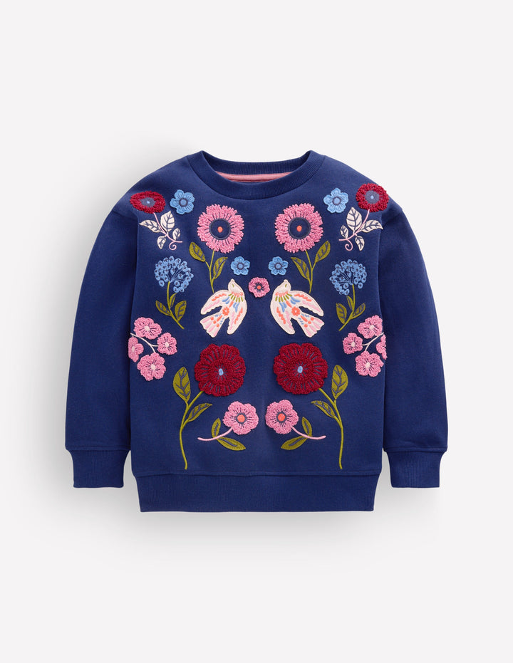 Bobbie Appliqué Sweatshirt-Navy Bird Placement