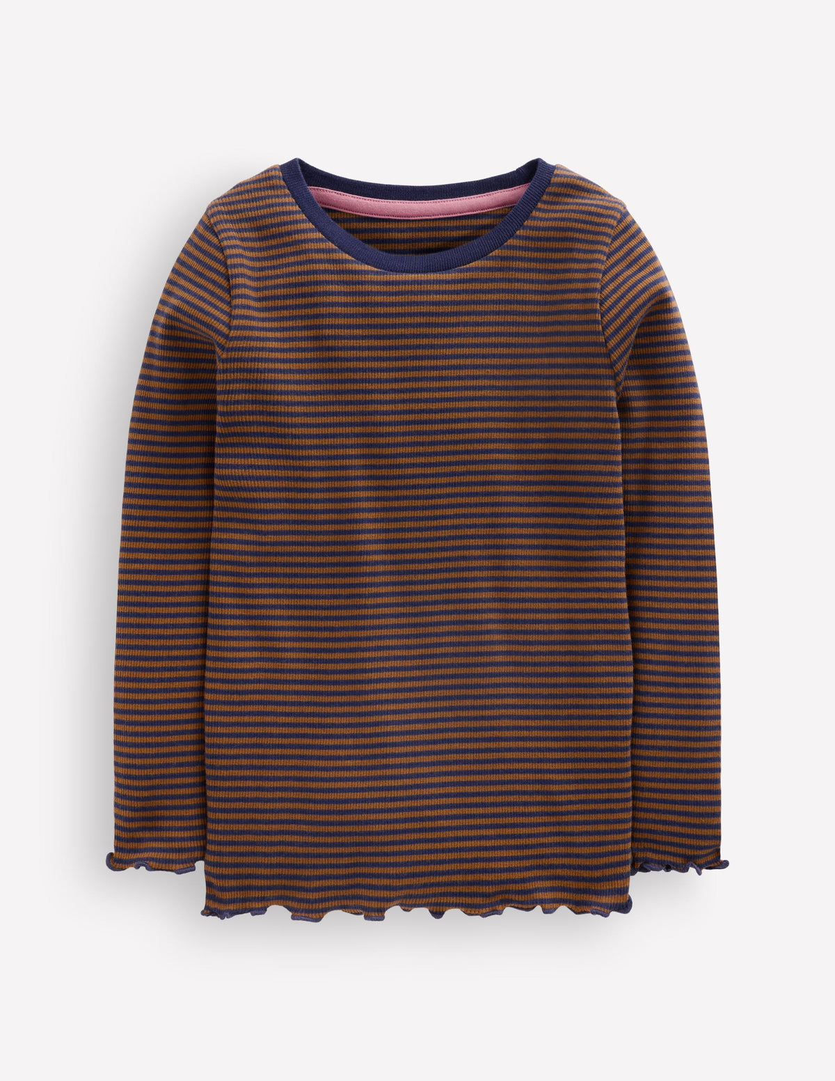 Ribbed Long Sleeve T-Shirt-Navy/ Camel Stripe - Image 1
