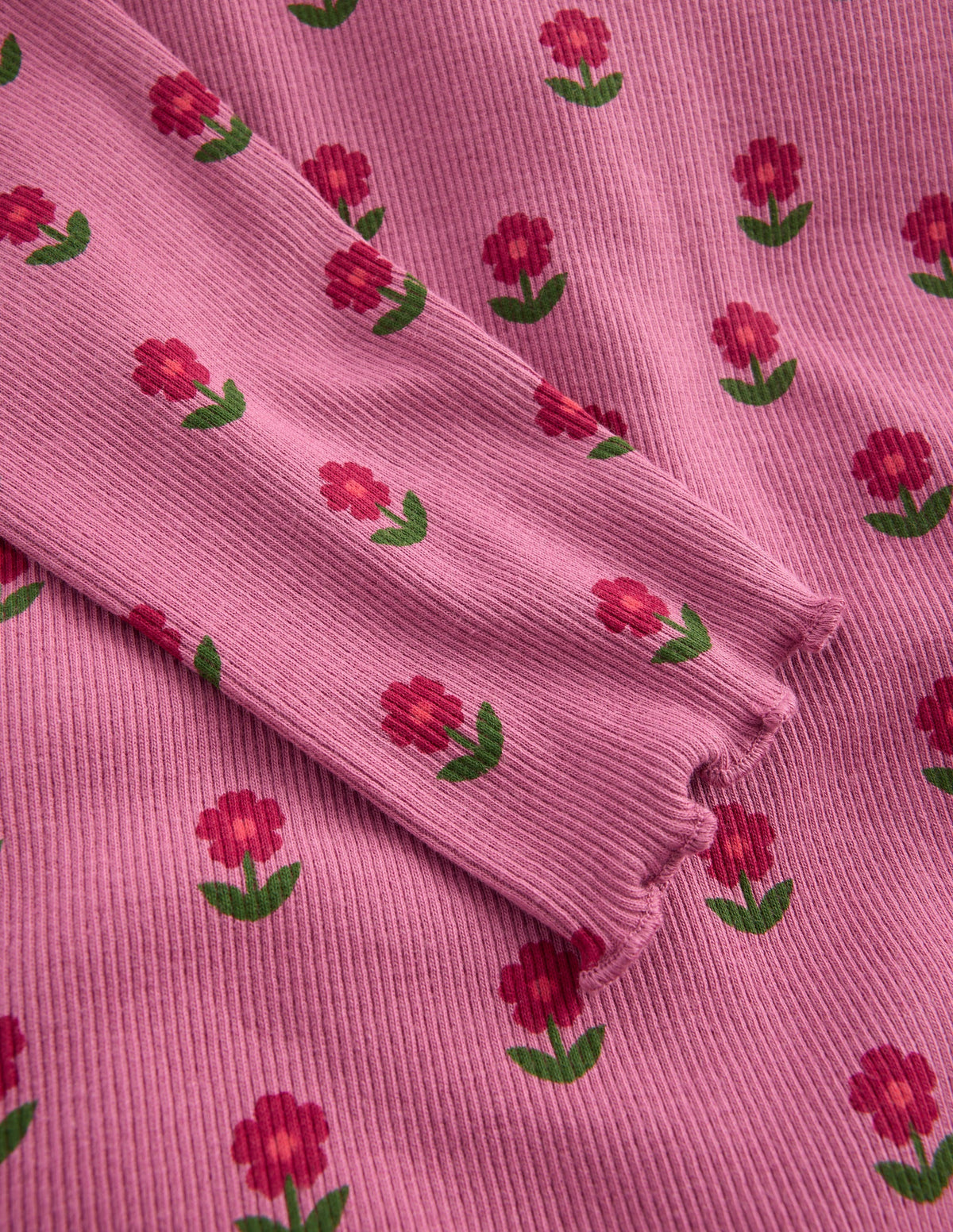 Ribbed Long Sleeve T-Shirt-Pink Floral-3