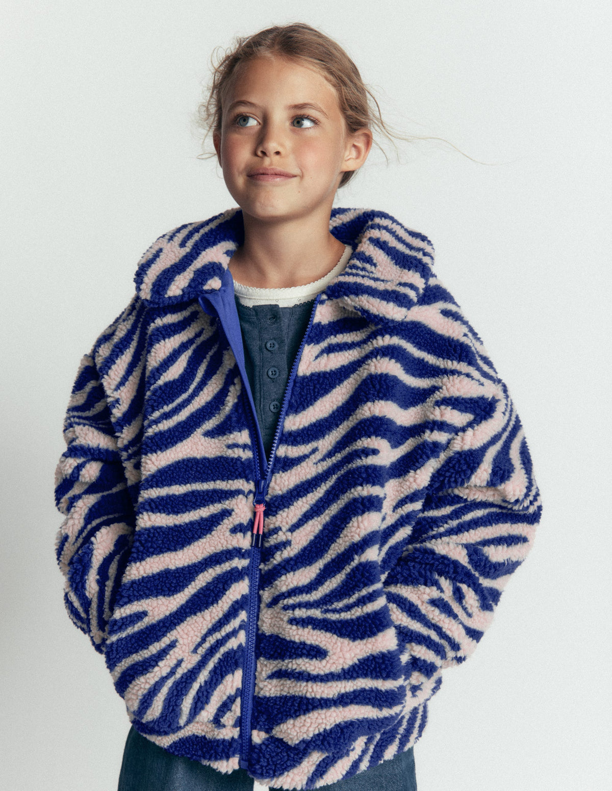 Collared Borg Jacket-Zebra Borg and Navy-1
