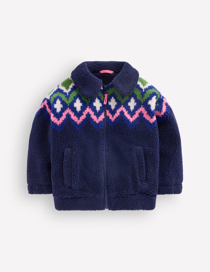 Collared Borg Jacket-Navy Fair isle