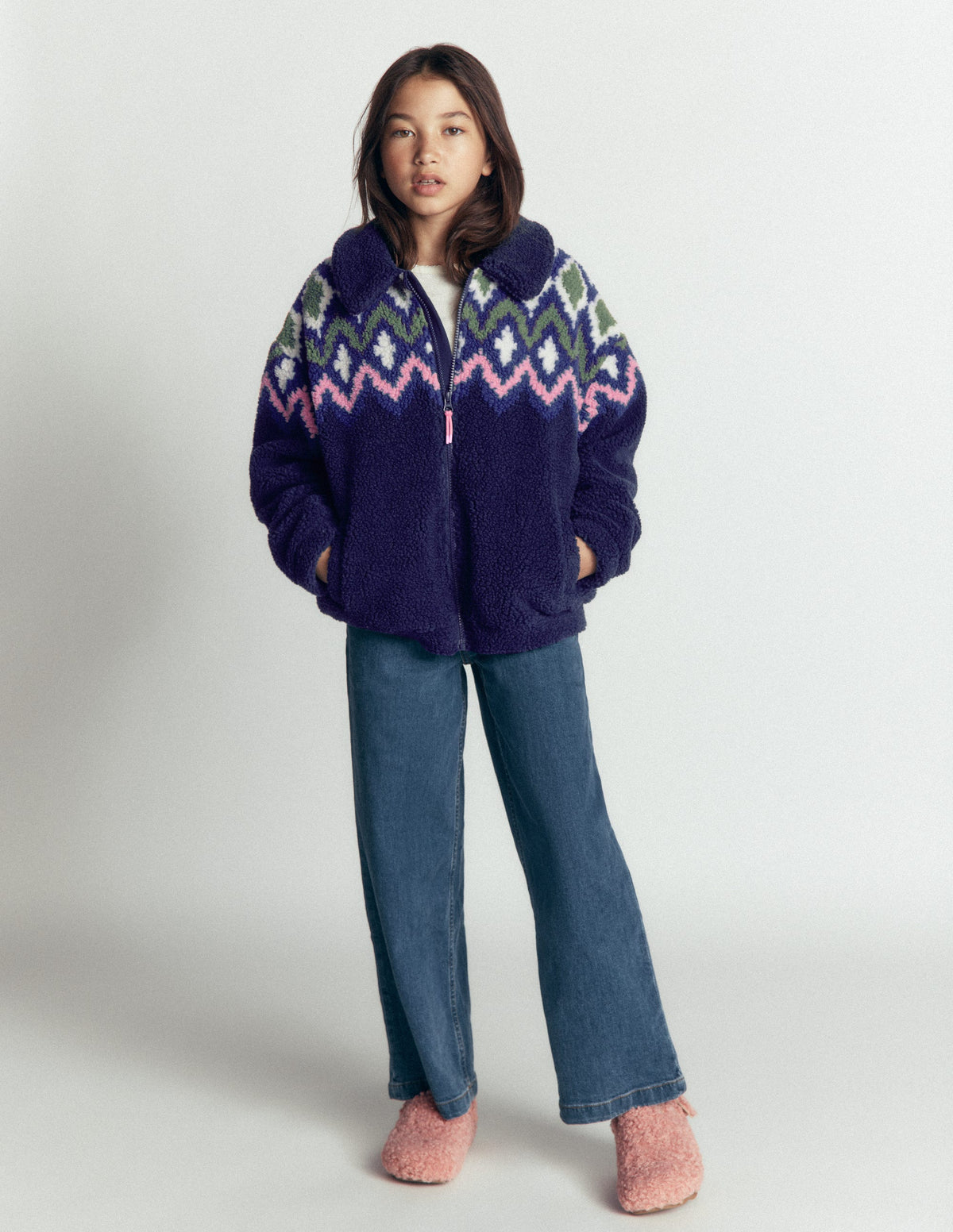 Collared Borg Jacket-Navy Fair isle - Image 1