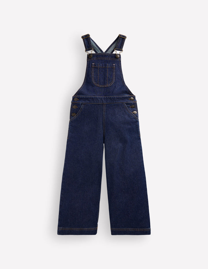 Wide Leg Dungarees-Dark Wash Denim