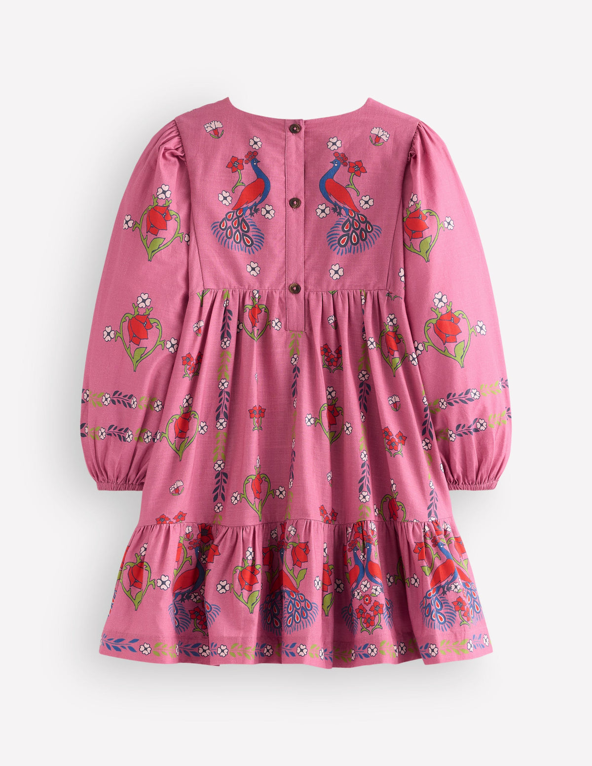 Celia Wing Sleeve Dress-Pink Peacock Print-2