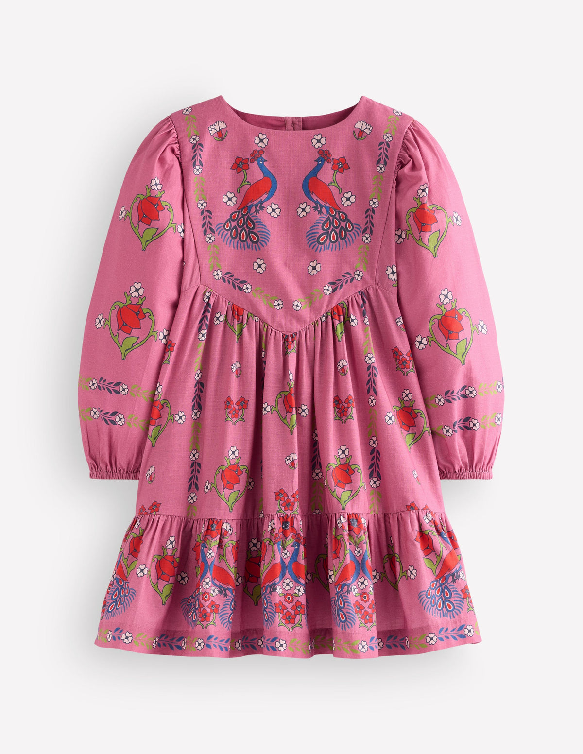 Celia Wing Sleeve Dress-Pink Peacock Print - Image 1