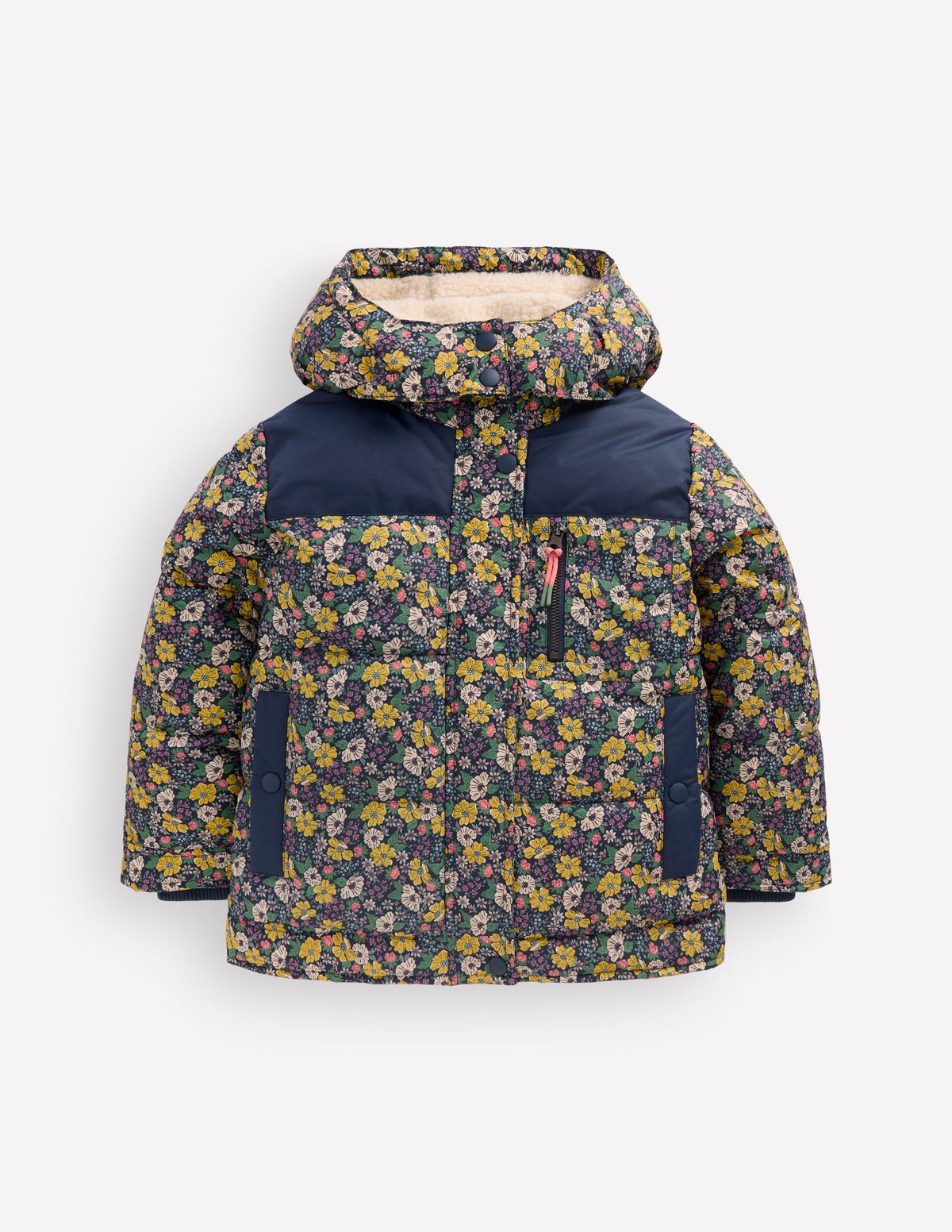 Borg Lined Puffer Coat-French Navy Mixed Flowerbed - Image 5