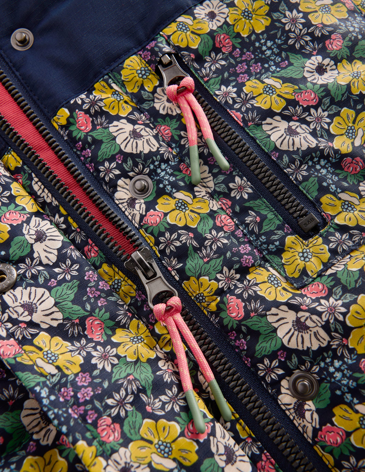 Borg Lined Puffer Coat-French Navy Mixed Flowerbed-7