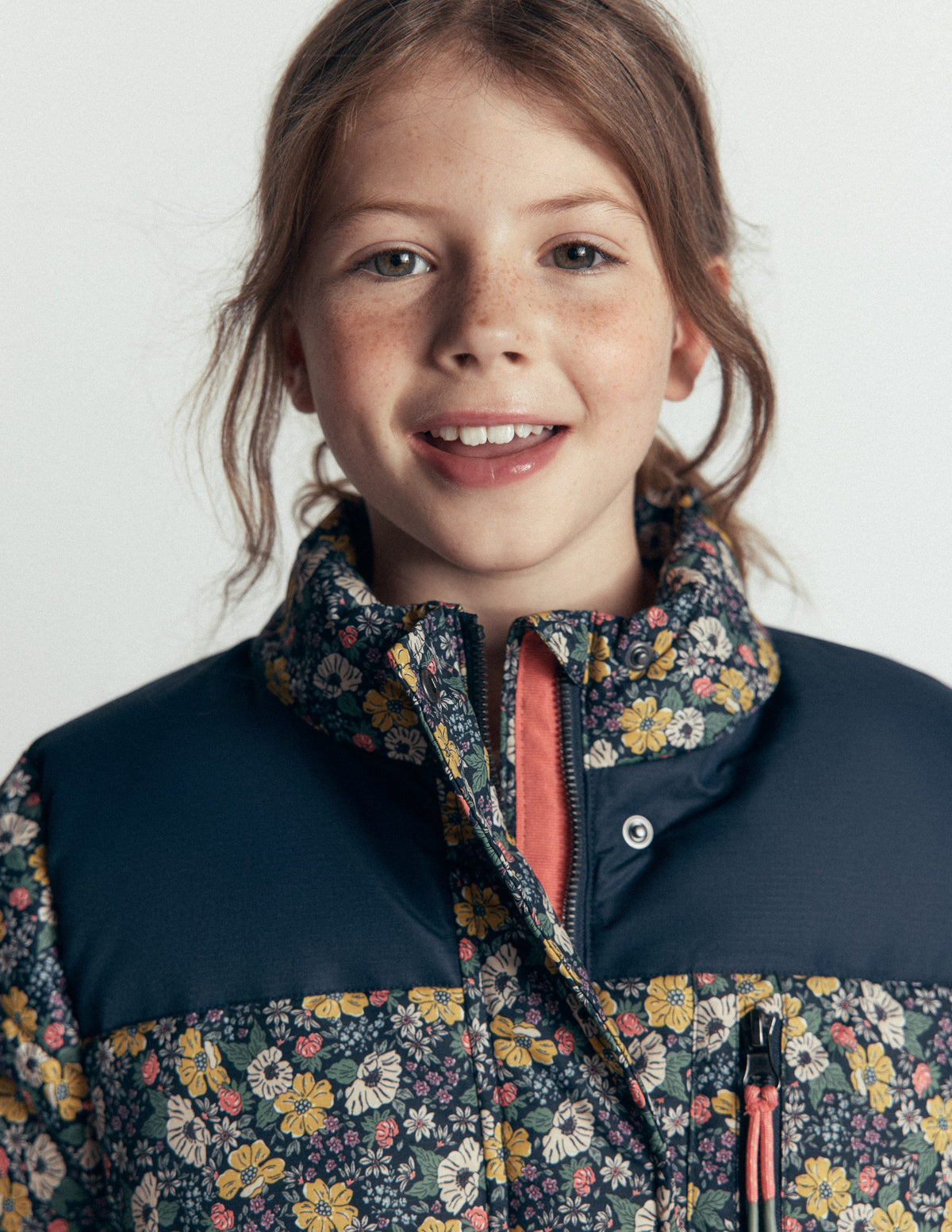Borg Lined Puffer Coat-French Navy Mixed Flowerbed-4