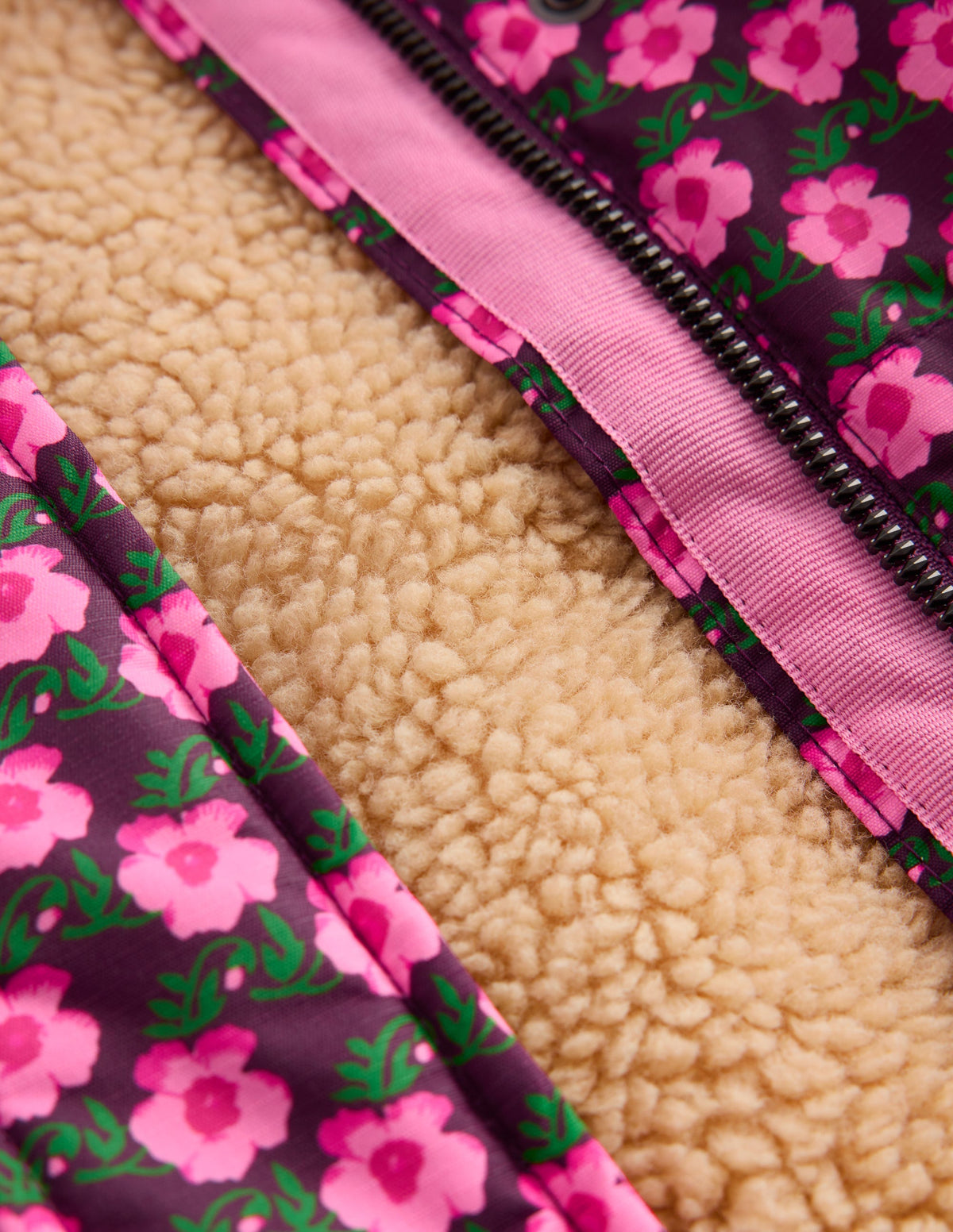 Borg Lined Puffer Coat-Pink Pansy Flower-5