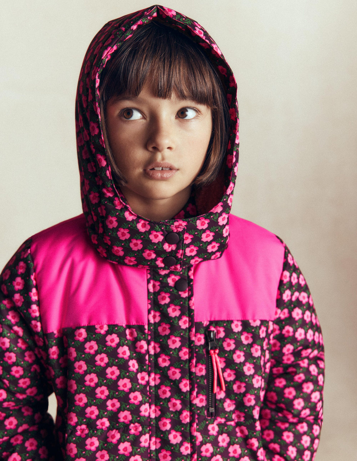 Borg Lined Puffer Coat-Pink Pansy Flower-2